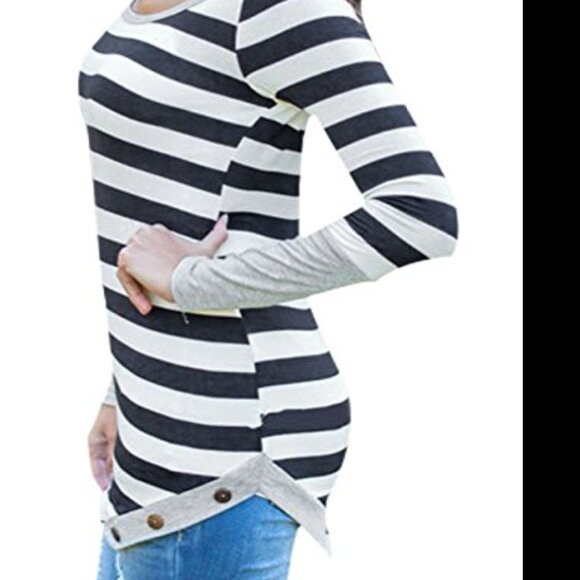 Twenty Second Navy and White Striped Long Sleeve Top - Picture 2 of 6